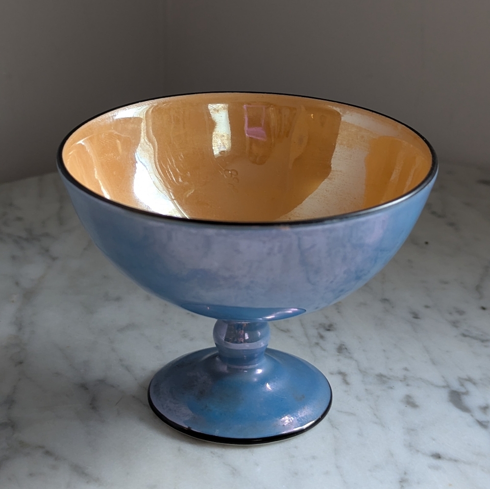 Vintage Noritake Elegant Blue and Peach Japanese Made Pedestal Bowl
